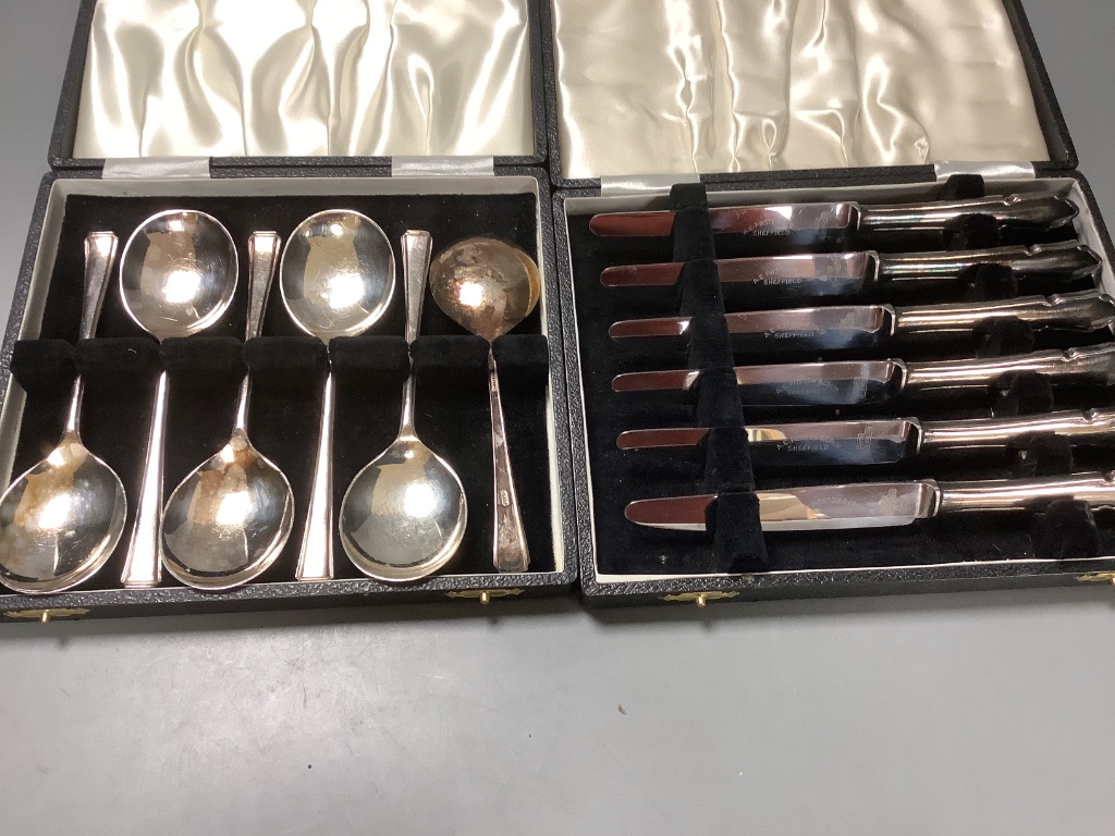 A group of cased sets of plated wares